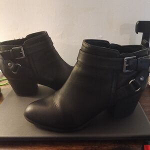 Indigo Black Buckle Heeled Boots